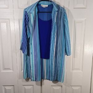 Gloria Lance 1X Elegant Striped Blue Blouse Over Attached Blue Tank